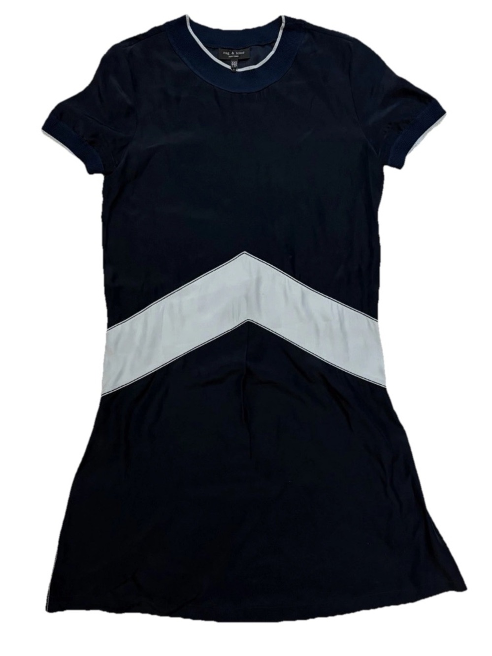 RAG & BONE 100% Silk Hannah Chevron Dress Navy White XXS